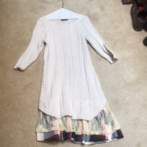 Cream Sweater with Dress with Fringe